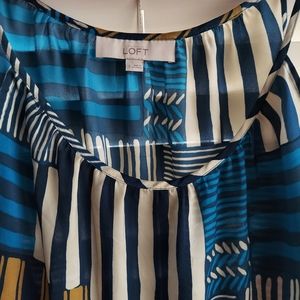 LOFT Striped Dressy Tank Top Blue Green Yellow Sleeveless Work Summer Size S